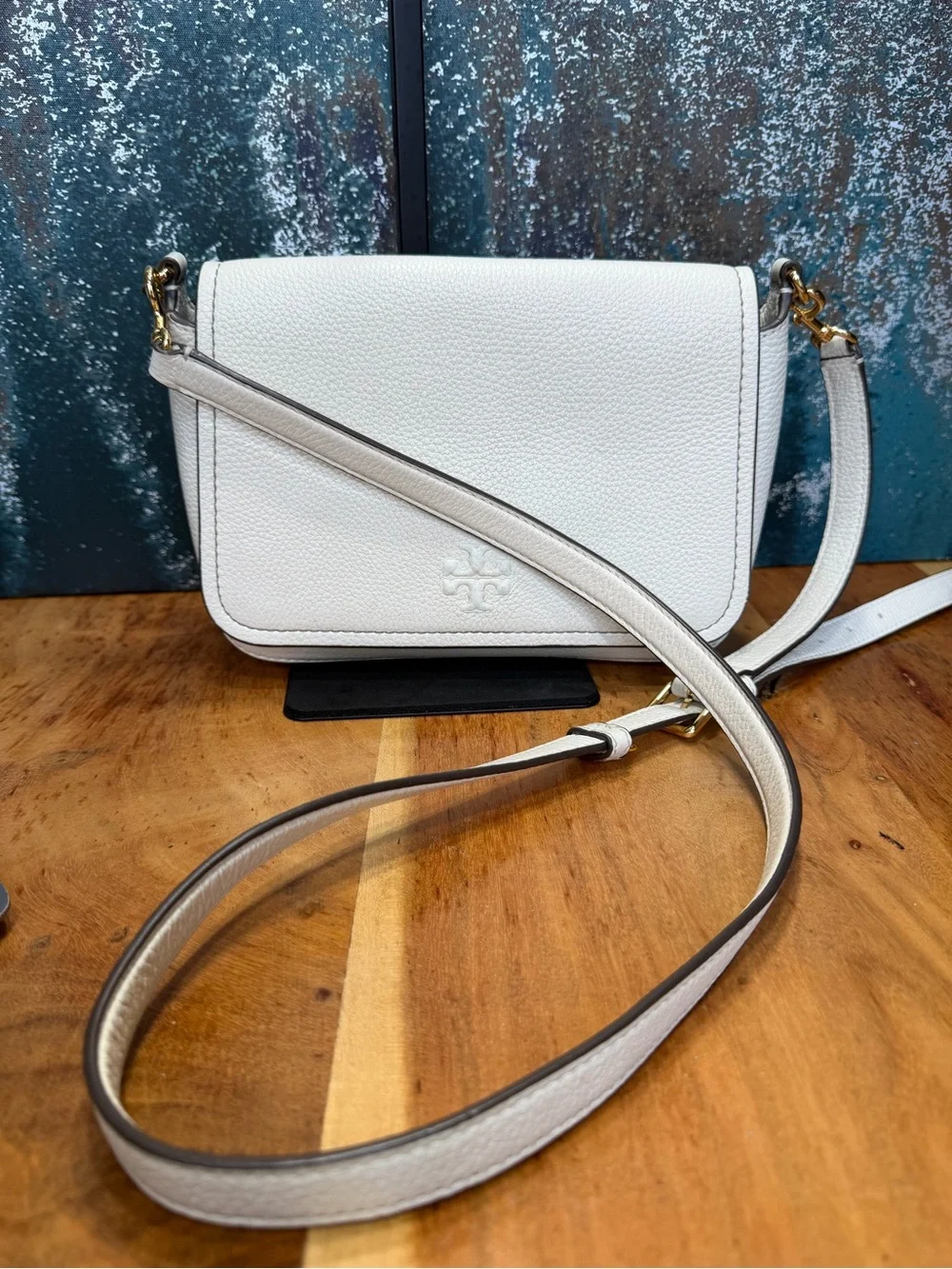 Tory Burch Quiet Luxury Thea Pebbled Leather Flap Crossbody New Ivory